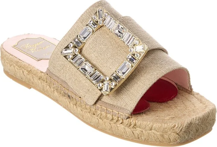 Roger Vivier Strass Buckle Canvas Espadrille Sandal