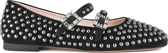 Roger Vivier Stud Embellished Buckle Strap Flat Shoes