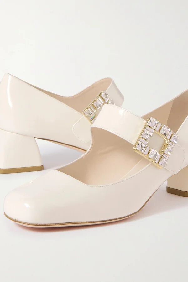 Roger Vivier - Très Vivier 45 Crystal-embellished Patent-leather Mary Jane Pumps - White - Image 4