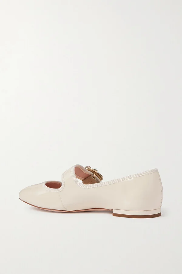 Roger Vivier - Très Vivier Crystal-embellished Glossed-leather Ballet Flats - Cream - Image 3