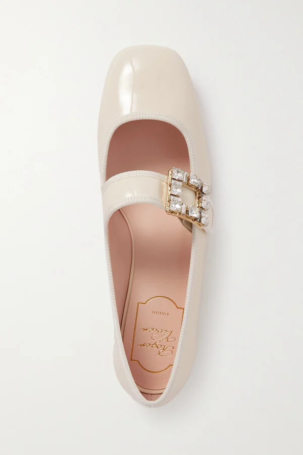 Roger Vivier - Très Vivier Crystal-embellished Glossed-leather Ballet Flats - Cream - Image 5