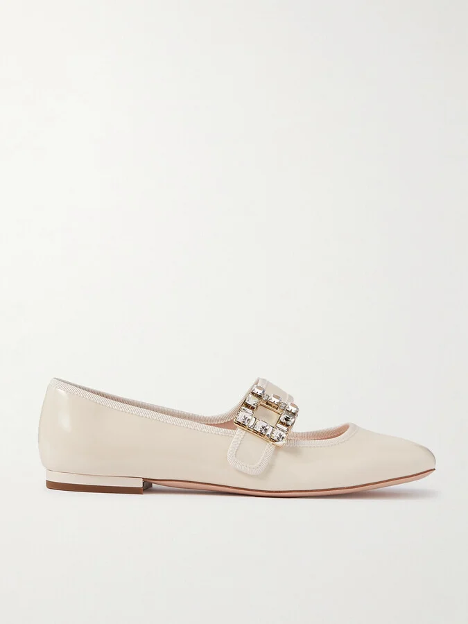 Roger Vivier - Très Vivier Crystal-embellished Glossed-leather Ballet Flats - Cream