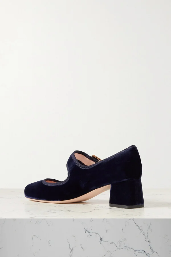 Roger Vivier - Très Vivier Crystal-embellished Velvet Mary Jane Pumps - Blue - Image 3