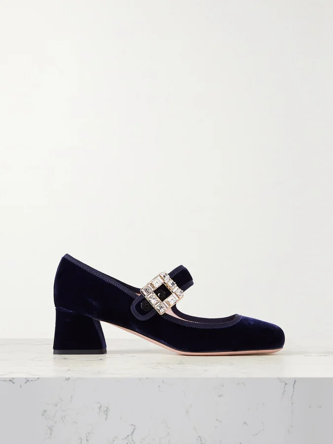Roger Vivier - Très Vivier Crystal-embellished Velvet Mary Jane Pumps - Blue