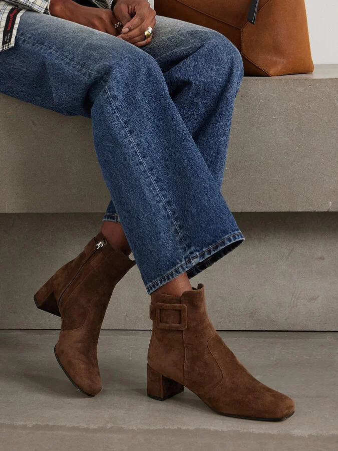 Roger Vivier - Tres Vivier Polly 45 Buckled Suede Ankle Boots - Brown - Image 2