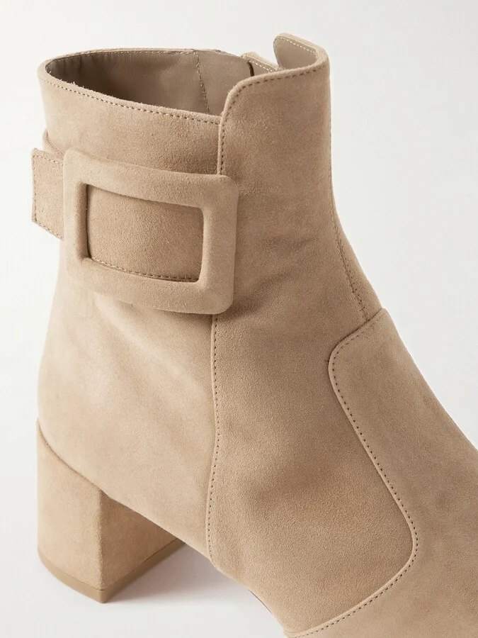 Roger Vivier - Très Vivier Polly 45 Buckled Suede Ankle Boots - Brown - Image 4