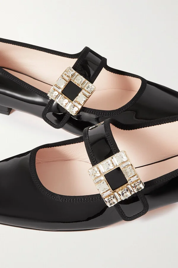 Roger Vivier - Très Vivier Strass Babies Crystal-embellished Patent-leather Ballet Flats - Black - Image 4