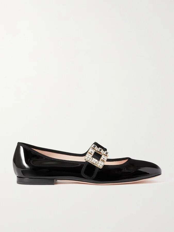 Roger Vivier - Très Vivier Strass Babies Crystal-embellished Patent-leather Ballet Flats - Black