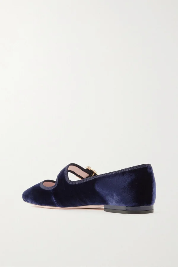Roger Vivier - Très Vivier Strass Babies Crystal-embellished Velvet Mary Jane Ballet Flats - Blue - Image 3