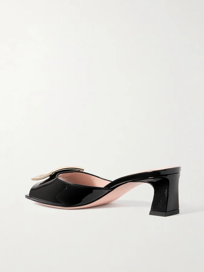 Roger Vivier - Trompette 45 Embellished Patent-leather Mules - Black - Image 3