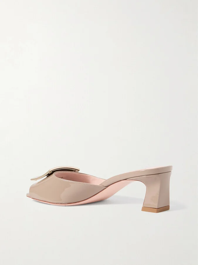 Roger Vivier - Trompette 45 Embellished Patent-leather Mules - Neutrals - Image 3