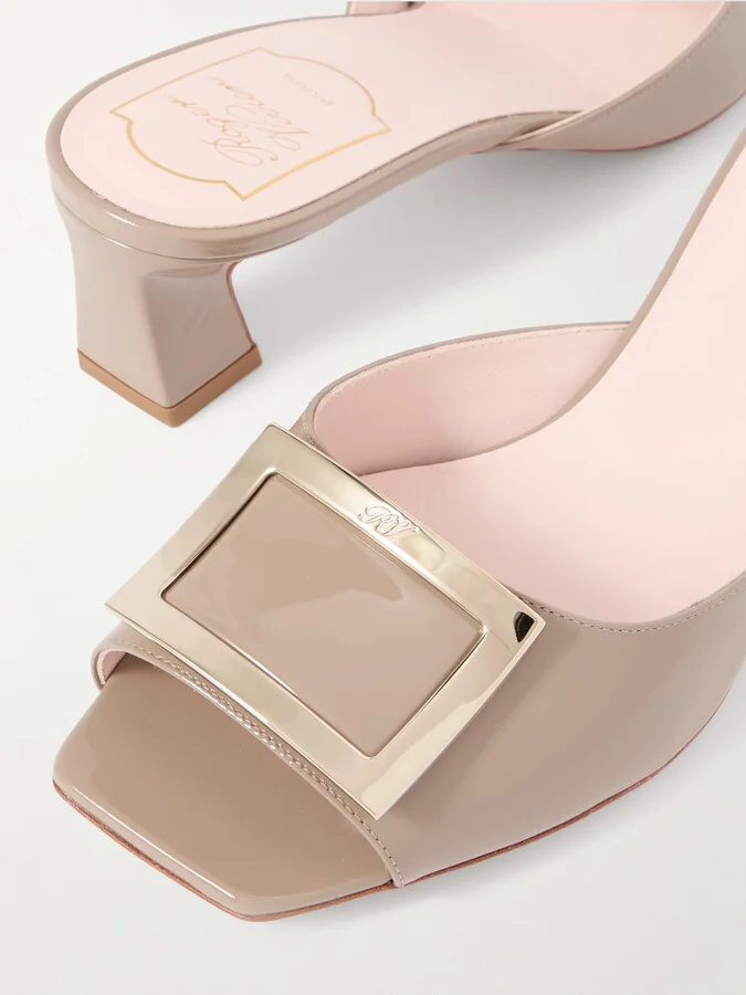 Roger Vivier - Trompette 45 Embellished Patent-leather Mules - Neutrals - Image 4