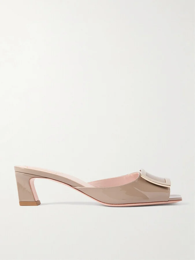 Roger Vivier - Trompette 45 Embellished Patent-leather Mules - Neutrals