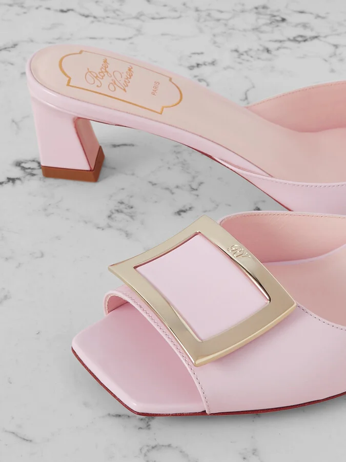 Roger Vivier - Trompette 45 Embellished Patent-leather Mules - Pink - Image 4