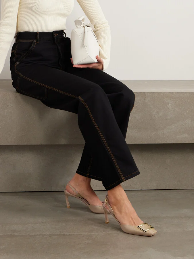 Roger Vivier - Trompette 70 Patent-leather Slingback Pumps - Neutrals - Image 2
