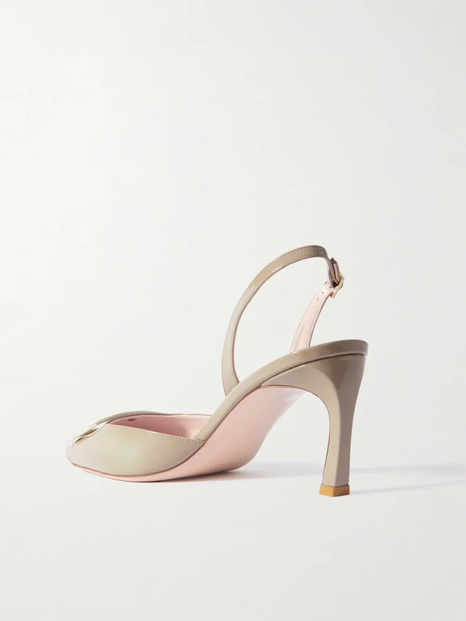 Roger Vivier - Trompette 70 Patent-leather Slingback Pumps - Neutrals - Image 3