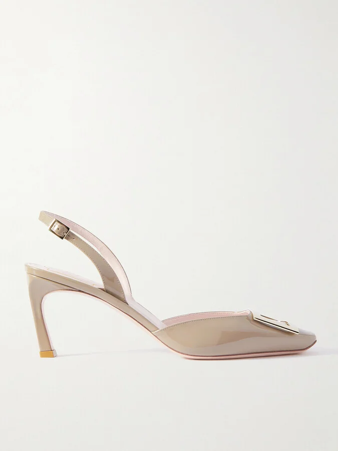 Roger Vivier - Trompette 70 Patent-leather Slingback Pumps - Neutrals