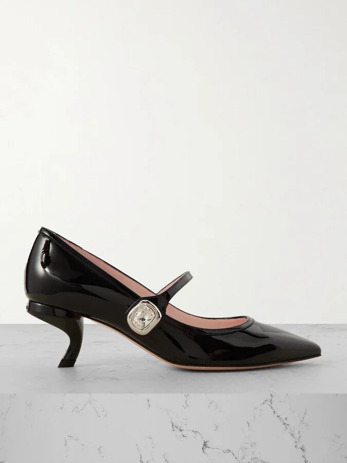 Roger Vivier - Virgule 55 Crystal-embellished Patent-leather Mary Jane Pumps - Black