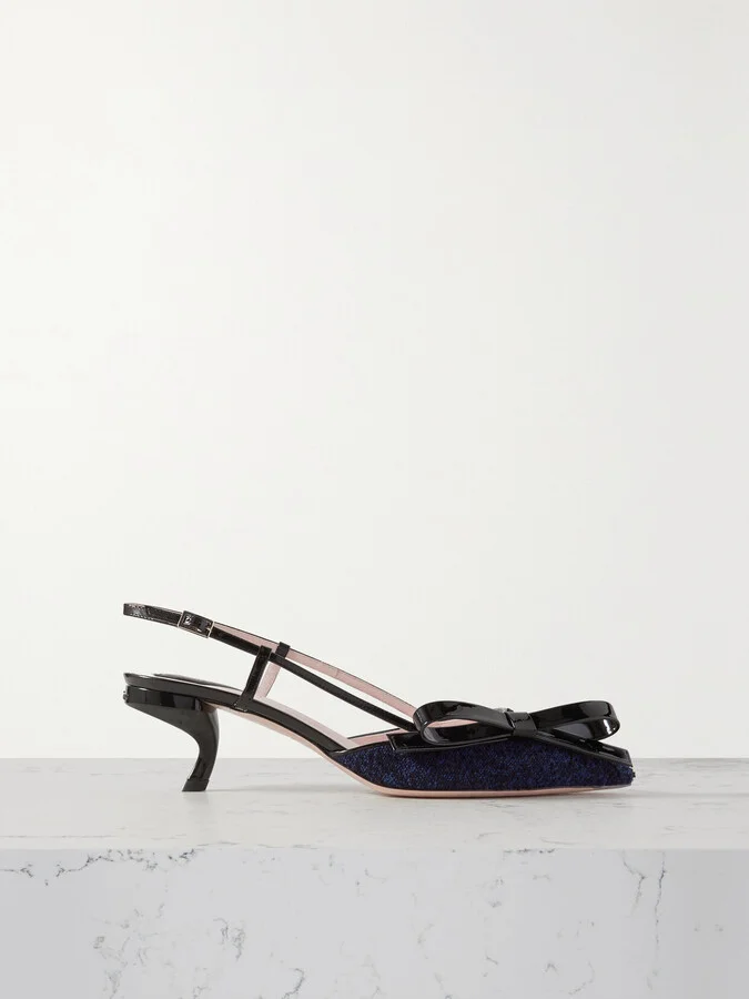Roger Vivier - Virgule 55 Patent-leather And Bouclé-tweed Slingback Pumps - Blue