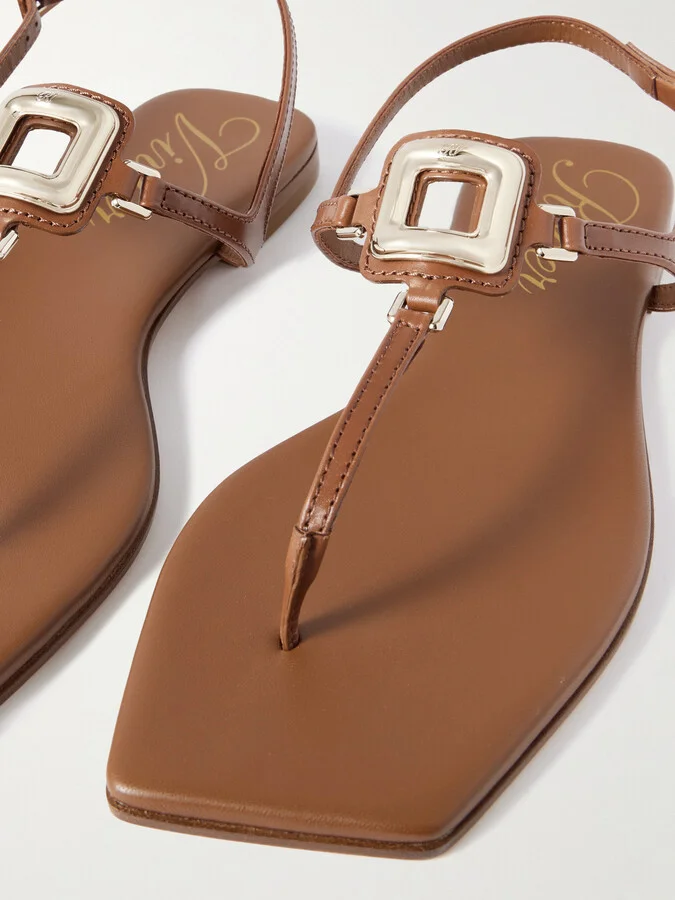 Roger Vivier - Viv By The Sea Embellished Leather Sandals - Brown - Image 4