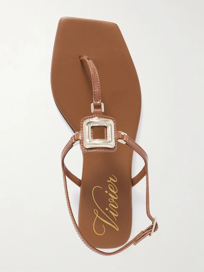 Roger Vivier - Viv By The Sea Embellished Leather Sandals - Brown - Image 5