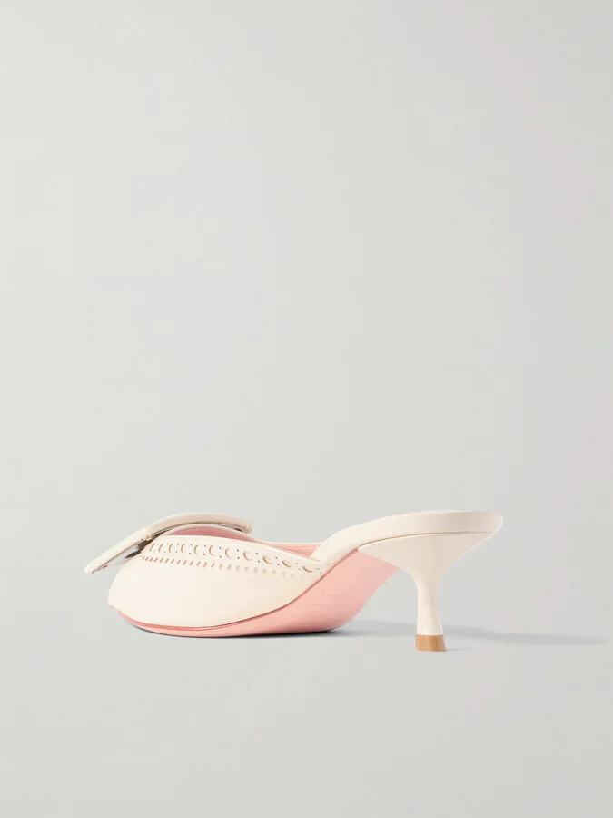 Roger Vivier - Viv In The City 45 Buckled Perforated Leather Mules - Ivory - Image 3