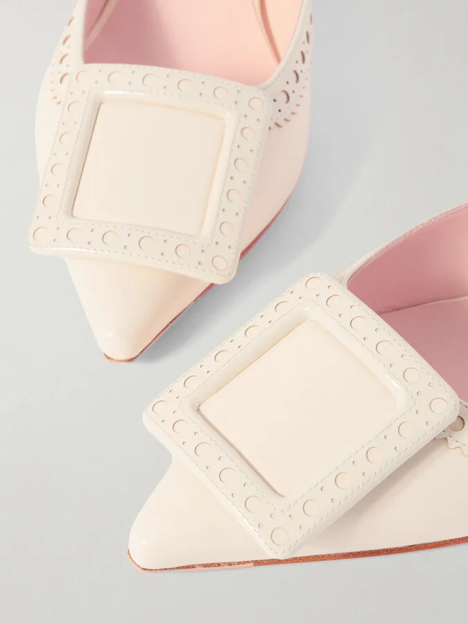 Roger Vivier - Viv In The City 45 Buckled Perforated Leather Mules - Ivory - Image 4