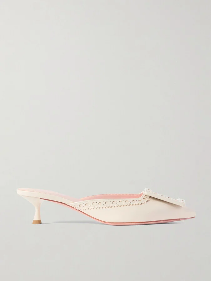 Roger Vivier - Viv In The City 45 Buckled Perforated Leather Mules - Ivory