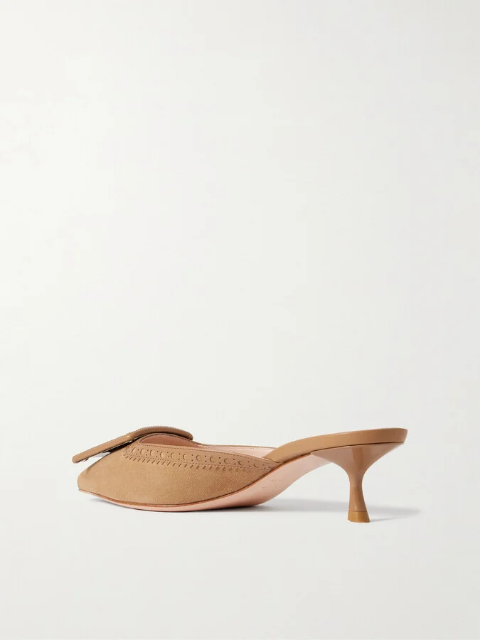 Roger Vivier - Viv In The City 45 Buckled Perforated Leather-trimmed Suede Mules - Brown - Image 3
