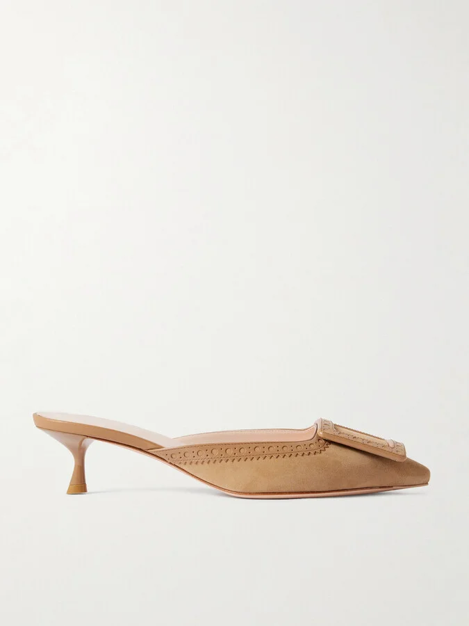 Roger Vivier - Viv In The City 45 Buckled Perforated Leather-trimmed Suede Mules - Brown