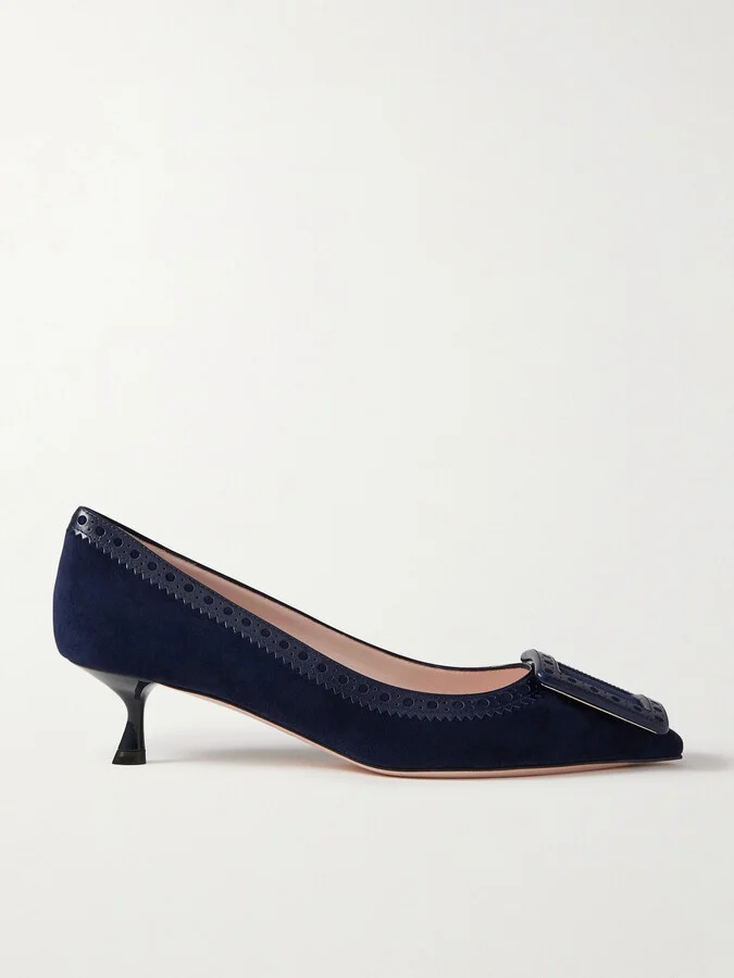 Roger Vivier - Viv In The City 45 Buckled Perforated Leather-trimmed Suede Pumps - Blue