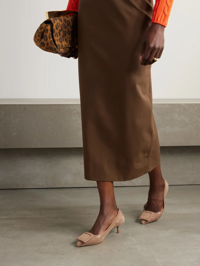 Roger Vivier - Viv In The City 45 Perforated Leather-trimmed Suede Pumps - Brown - Image 2