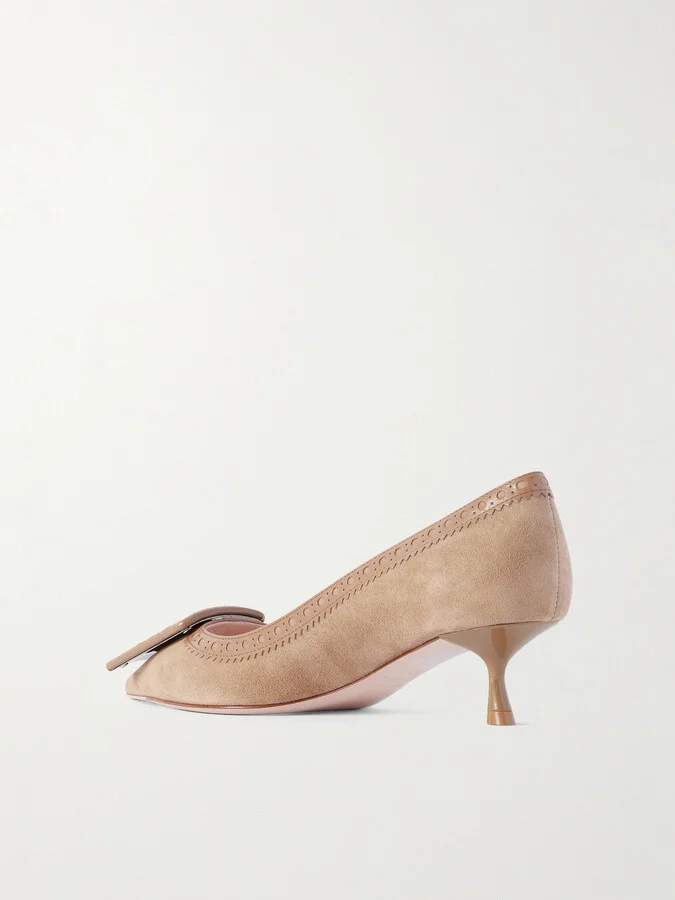 Roger Vivier - Viv In The City 45 Perforated Leather-trimmed Suede Pumps - Brown - Image 3