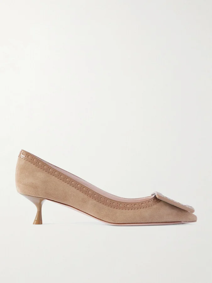 Roger Vivier - Viv In The City 45 Perforated Leather-trimmed Suede Pumps - Brown