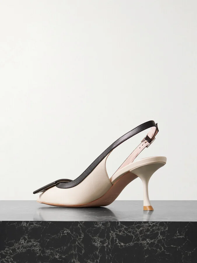 Roger Vivier - Viv In The City 65 Two-tone Leather Point-toe Slingback Pumps - White - Image 3