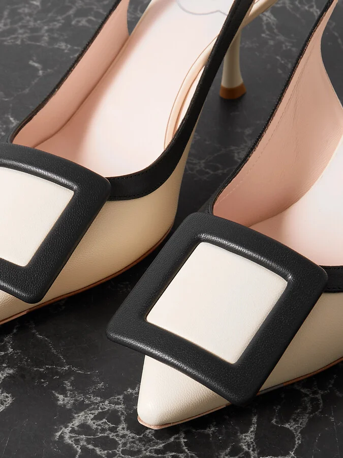 Roger Vivier - Viv In The City 65 Two-tone Leather Point-toe Slingback Pumps - White - Image 4