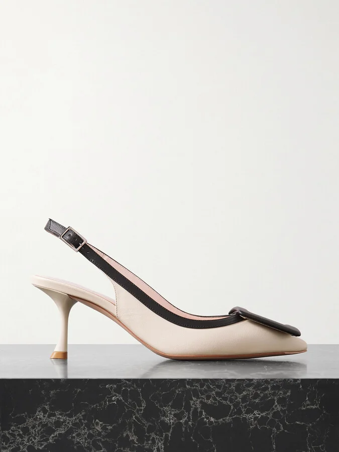 Roger Vivier - Viv In The City 65 Two-tone Leather Point-toe Slingback Pumps - White