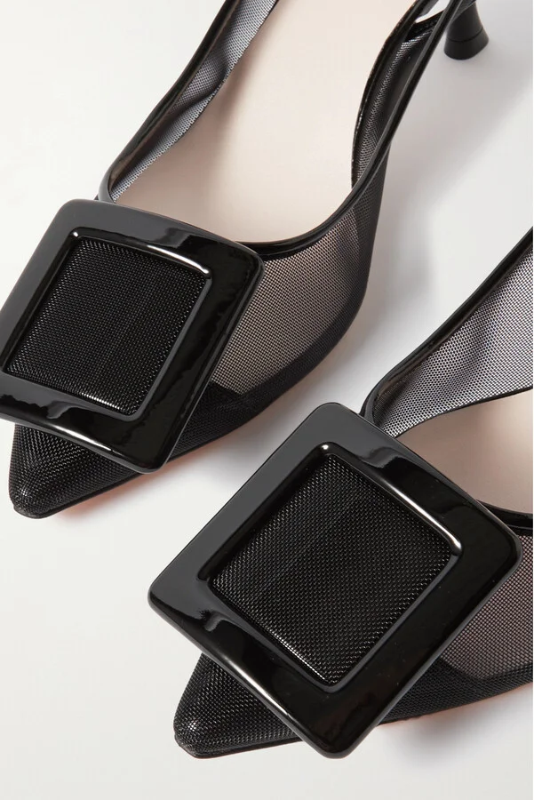 Roger Vivier - Viv' In The City Patent Leather-trimmed Mesh Slingback Pumps - Black - Image 4