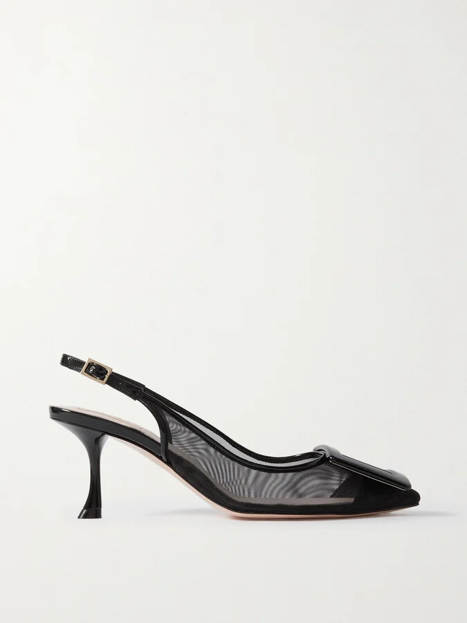 Roger Vivier - Viv' In The City Patent Leather-trimmed Mesh Slingback Pumps - Black