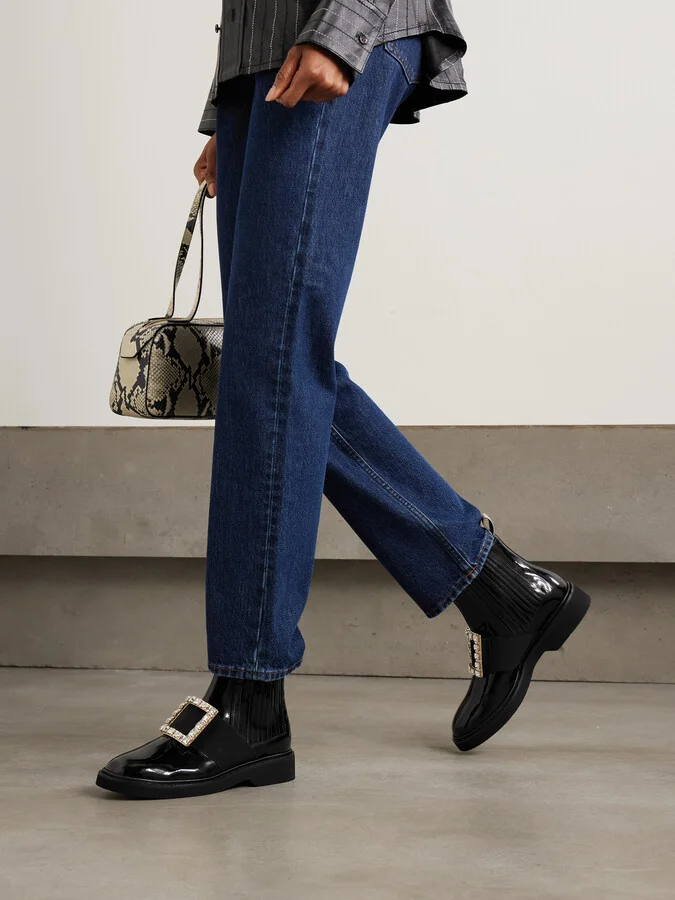 Roger Vivier - Viv Ranger Crystal-embellished Patent-leather Chelsea Boots - Black - Image 2