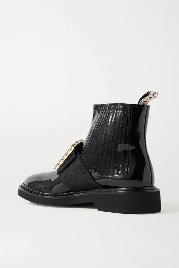 Roger Vivier - Viv Ranger Crystal-embellished Patent-leather Chelsea Boots - Black - Image 3