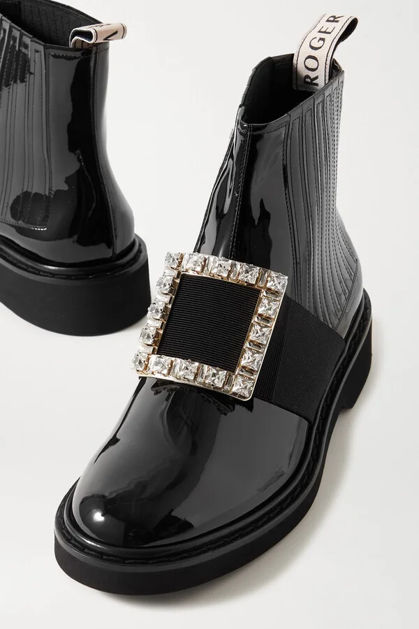 Roger Vivier - Viv Ranger Crystal-embellished Patent-leather Chelsea Boots - Black - Image 4