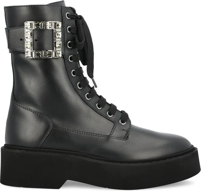Roger Vivier Viv' Ranger Embellished Buckle Combat Boots
