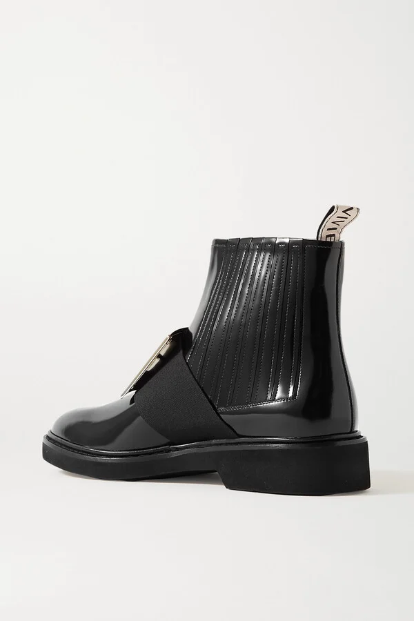 Roger Vivier - Viv Ranger Embellished Patent-leather Chelsea Boots - Black - Image 3
