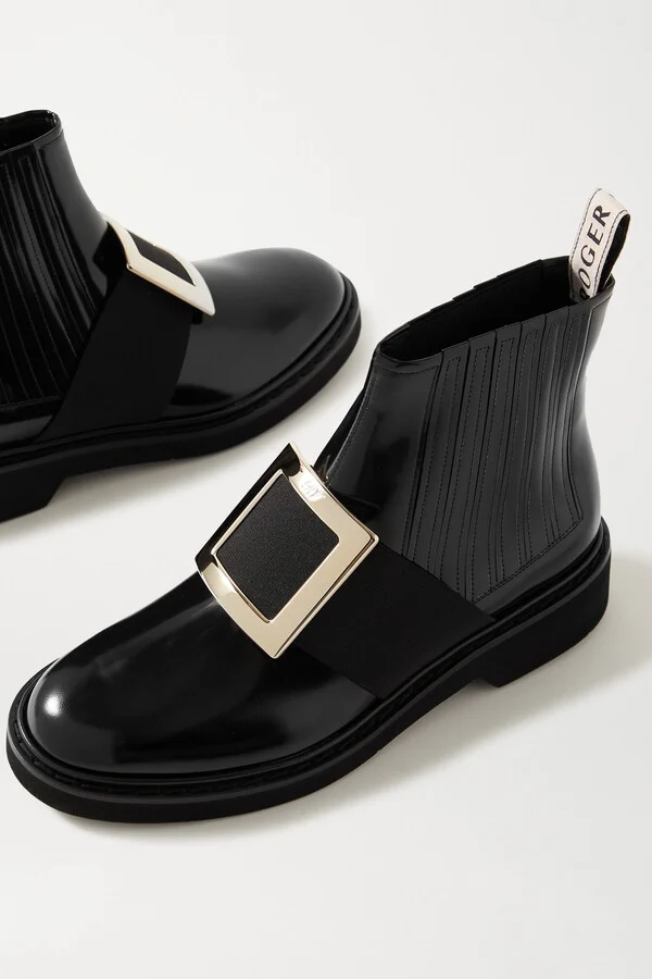 Roger Vivier - Viv Ranger Embellished Patent-leather Chelsea Boots - Black - Image 4