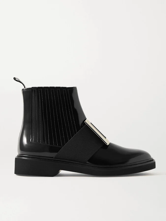 Roger Vivier - Viv Ranger Embellished Patent-leather Chelsea Boots - Black