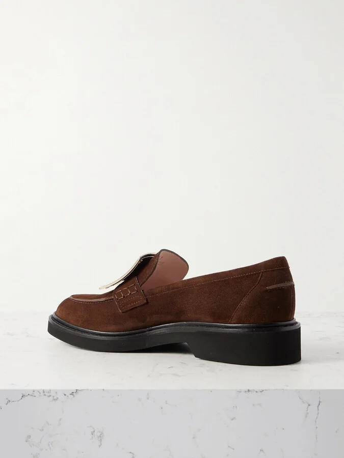 Roger Vivier - Viv Rangers Buckled Suede Loafers - Brown - Image 3