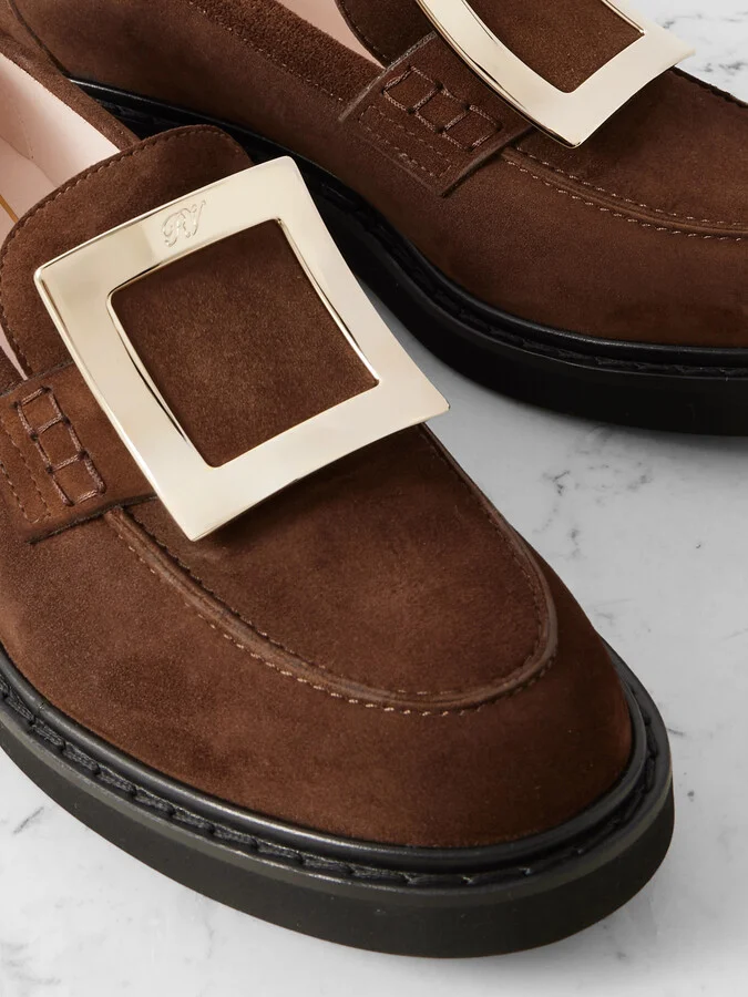 Roger Vivier - Viv Rangers Buckled Suede Loafers - Brown - Image 4