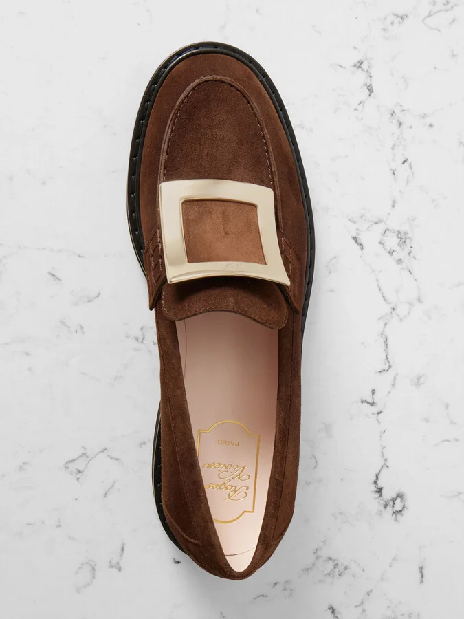 Roger Vivier - Viv Rangers Buckled Suede Loafers - Brown - Image 5