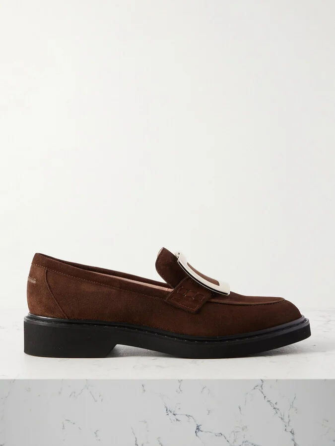Roger Vivier - Viv Rangers Buckled Suede Loafers - Brown